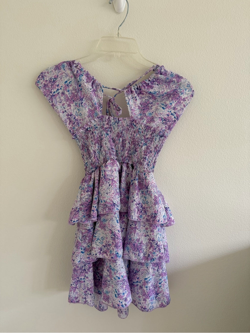 Junior’s /Women’s Lavender Floral Tiered Dress with Smocked Bodice